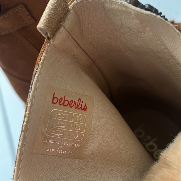 Beberlis Cognac Brown Suede Shearling Lace Up Combat Boots w/ Lug Soles NEW - Picture 5 of 14